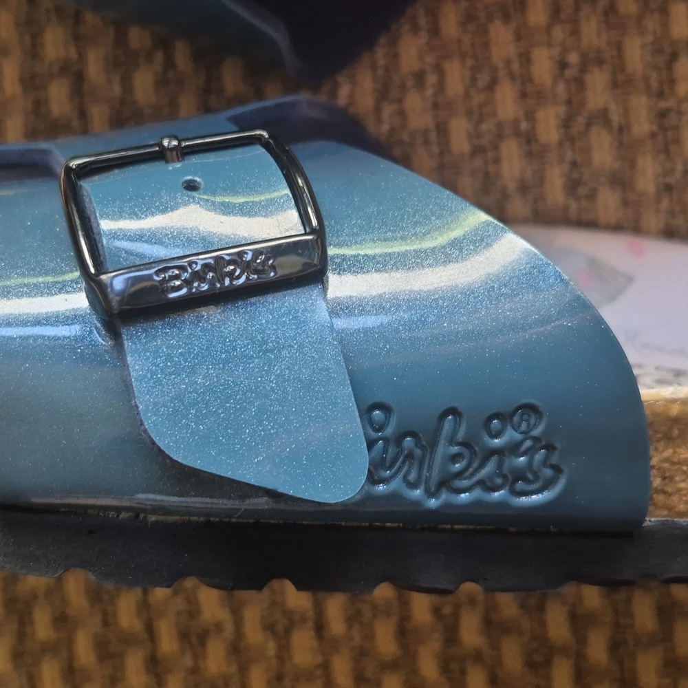Birki's Retro Slide Sandals Aqual Teal Blue Cover Retro Soul Ladies 10 Men 8 - Picture 7 of 12